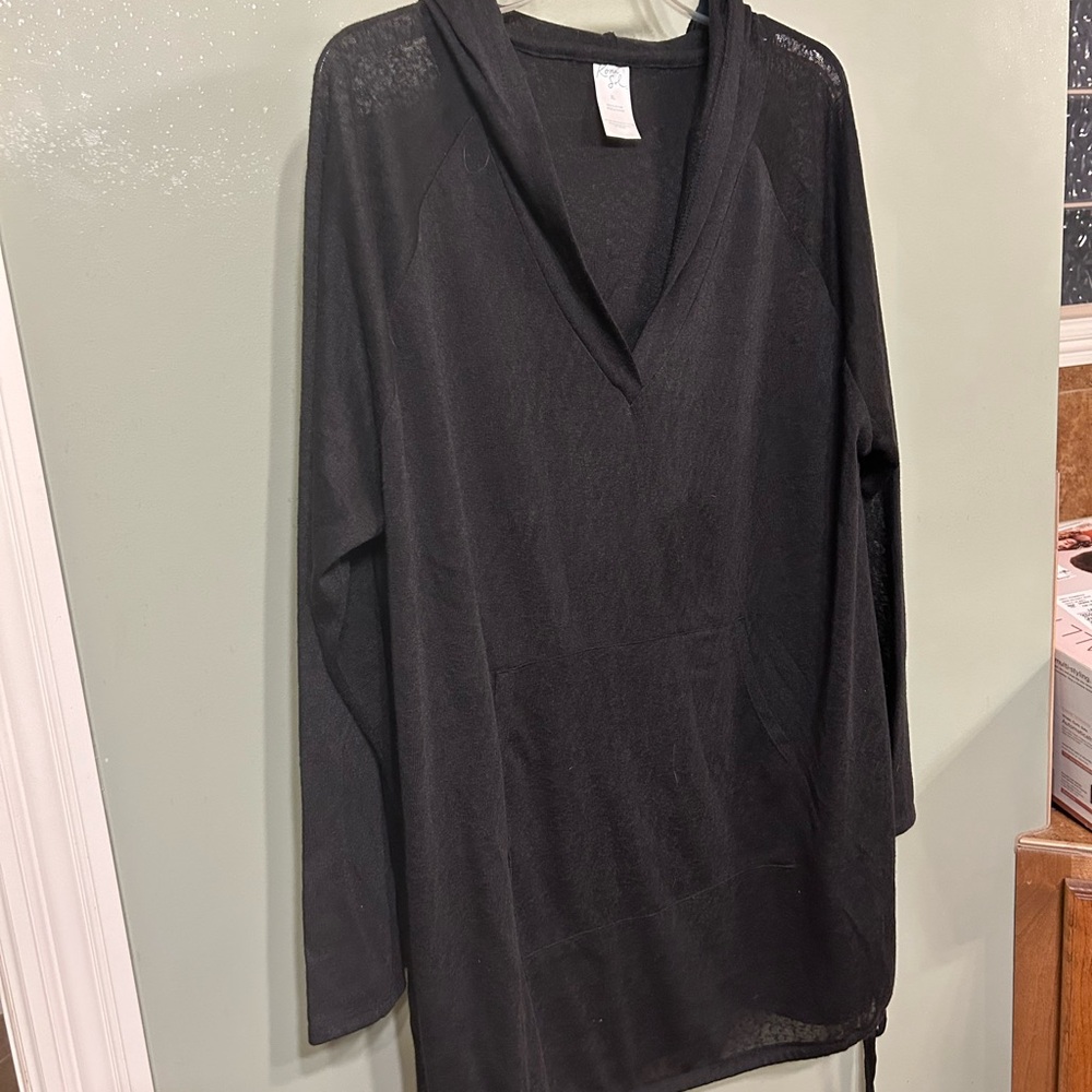 Kona Sol Black Long Sleeve Hoodie Beach coverup.